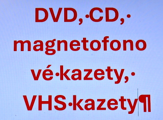 DVD, CD, magnetofonové, VHS kazety